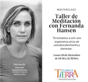 Qué hacemos en Fundación Planeta Tierra | Educación y Bienestar Infantil 10 Imagen promocional del taller de meditación guiado por Fernanda Hansen, instructora de mindfulness, organizado por Fundación Planeta Tierra.